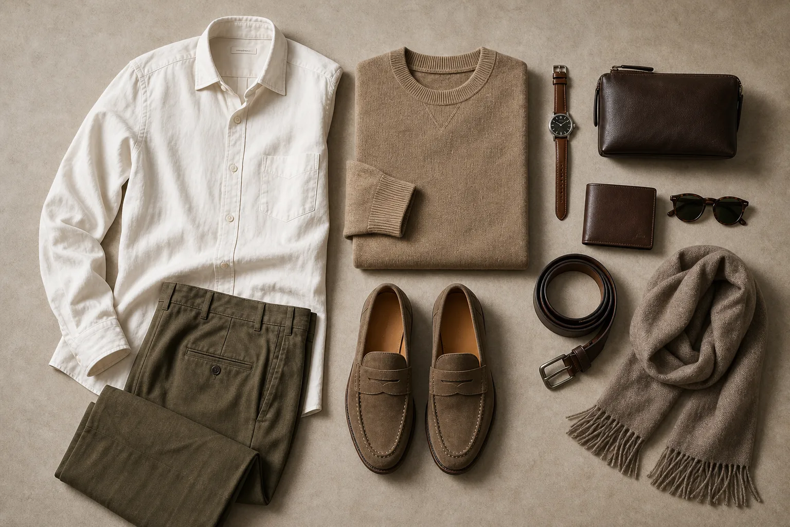 Footwear selection with boots loafers and flats in a quiet editorial arrangement